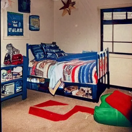 Image similar to a photo of the typical geelong, 1 0 year old boy's bedroom in the year 1 9 9 4