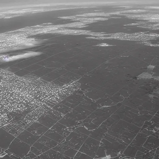 Image similar to infrared camera view from bomber, flying over new york, miltary