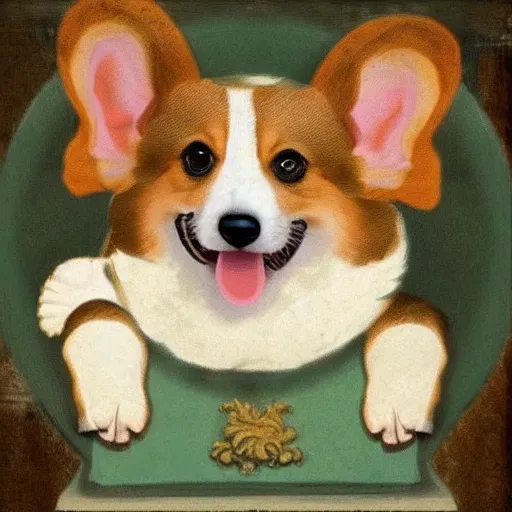 Prompt: happy corgi dog, renaissance art style