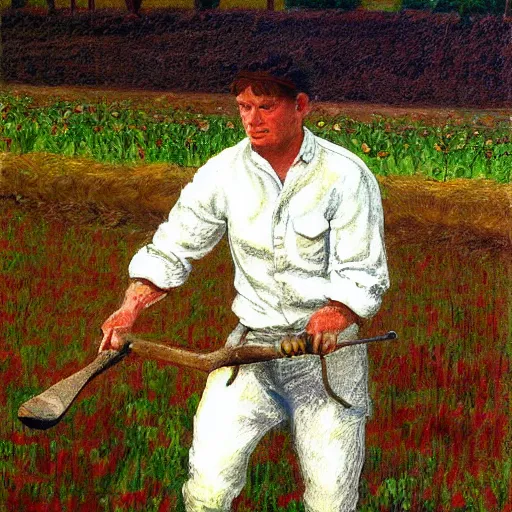 Prompt: - realistic painting of, cain tilling the field, in the style of miguelangel