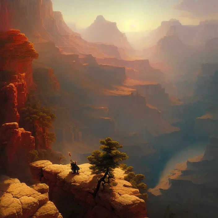 Prompt: a beautiful painting of a grand canyon by ivan aivazovsky and ferdinand knab and rhads and greg rutkowski, in style of digital art. hyper detailed, sharp focus, soft light. octane render. ray tracing. trending on artstation