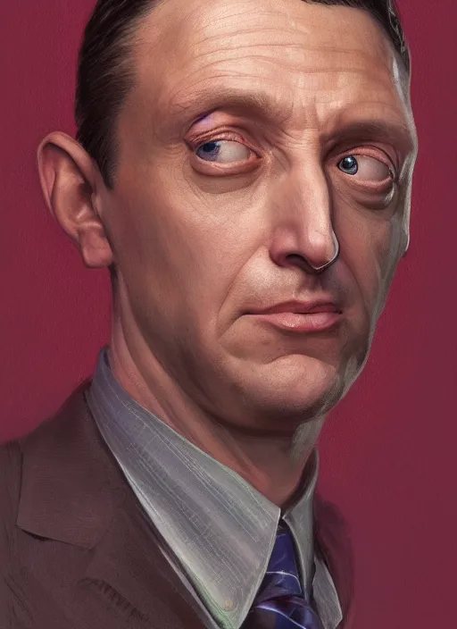 Prompt: portrait of Tim Robinson from I Think You Should Leave (2019), highly detailed, centered, solid color background, digital painting, artstation, concept art, smooth, sharp focus, illustration, donato giancola, Joseph Christian Leyendecker, Les Edwards, Ed Repka, WLOP, Artgerm