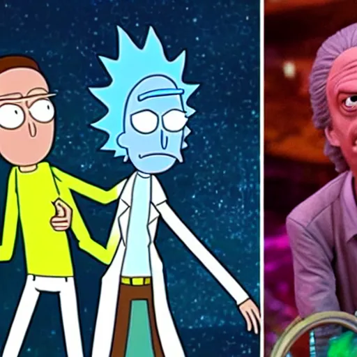 Image similar to live action rick and morty