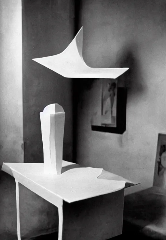 Image similar to a white object with writing on it sitting on a table, a surrealist sculpture by marcel duchamp, archival pigment print, 1 9 1 4, conceptual art, artwork, academic art, surrealist