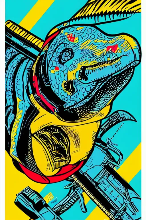 Image similar to dinosaur 7 6 retro futurist illustration art by butcher billy, sticker, colorful, illustration, highly detailed, simple, smooth and clean vector curves, no jagged lines, vector art, smooth andy warhol style