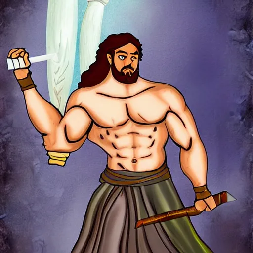 Prompt: hercules holding a sword in the animated version digital art