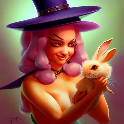 Prompt: painting of Trixie Lulamoon pulling a rabbit out of her hat, extremely detailed, trending on artstation, Artstation HQ, deviantart, by Artgerm, by Justin Gerard