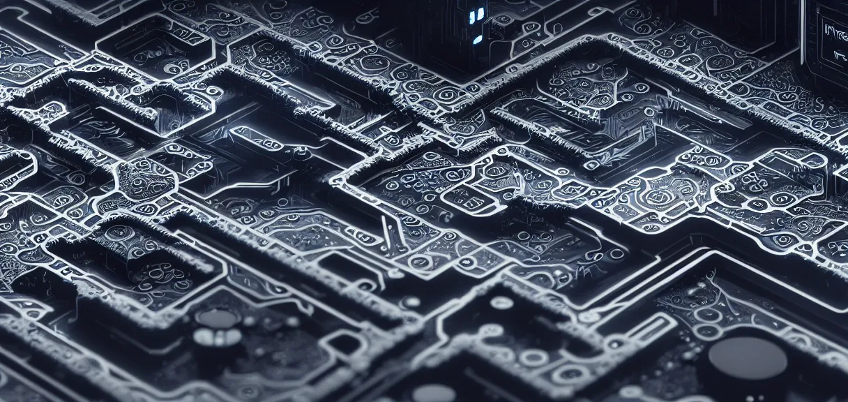 Image similar to fractal motherboard, greg rutkowski, esuthio, craig mullinshyper, scifi, symmetry fractal, octane render, detailed realistic 8 k,