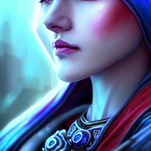 Image similar to ( ( ( ( ( hyperrealist distant portrait of empress sylvanas windrunner on a blue planet where it rains colors. ) ) ) ) ) by bayard wu, fantasy, photorealistic, octane render, unreal engine, dynamic lighting, trending on artstation, poster, volumetric lighting, very detailed faces, 4 k, award winning