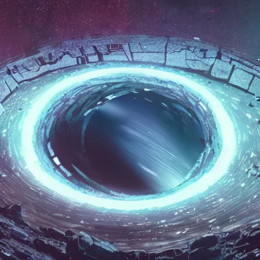 Image similar to view of a black hole swallowing a star as seen from space, art by laurie greasley and brian sum and makoto shinkai, rule of thirds, unreal engine, octane render, featured on artstation