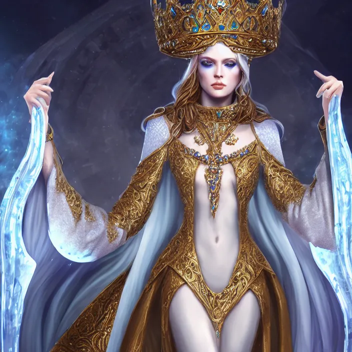 Image similar to beautiful ice queen in ornate robes, highly detailed, 8 k, hdr, award - winning, trending on artstation, anne stokes, photorealistic