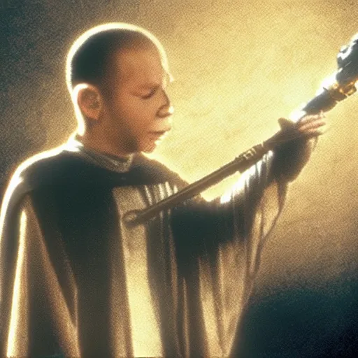 Image similar to a film still of mogwai as a jedi in star wars realistic, detailed