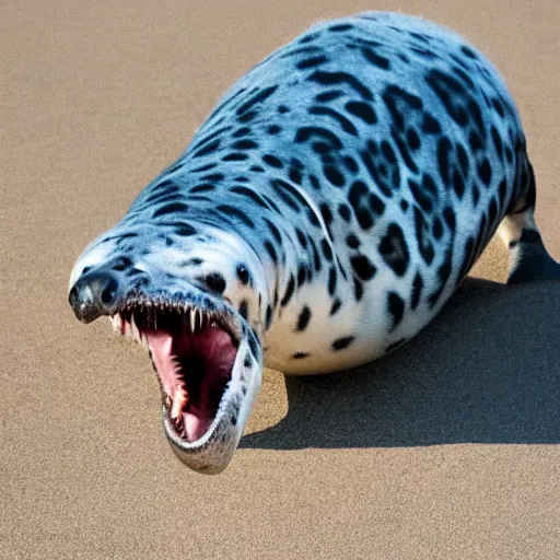 Prompt: photo of a hybrid between a leopard seal and a velociraptor