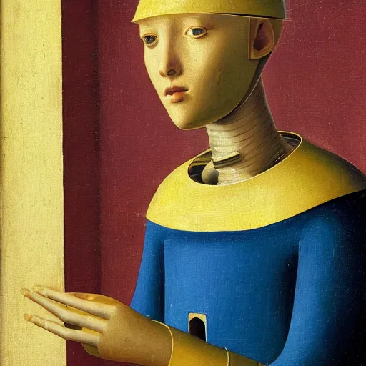 Prompt: a portrait of a robot by fra angelico