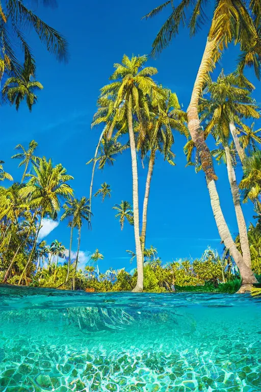 Image similar to palms lean over crystal clear water, photograph by scott westmoreland