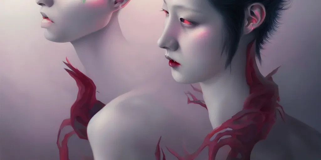 Image similar to breathtaking detailed concept art painting art deco portrait of a satanic demon, by hsiao - ron cheng, bizarre compositions, exquisite detail, extremely moody lighting, 8 k