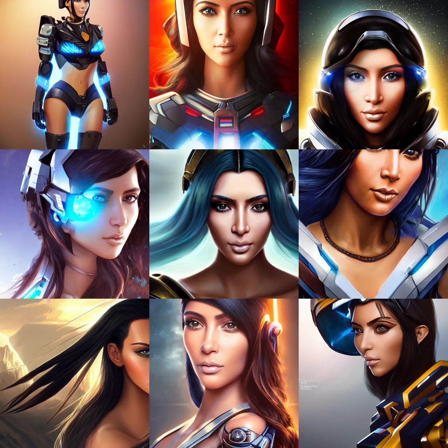 Prompt: portrait cartoon render of a strikingly gorgeous assiniboine and mandan kim kardashian with blue eyes and long dark brown hair, wearing an intricate gundam helmet, rossdraws, artgerm, norman rockwell, emiliano ponzi, epic composition, hd, octane, unreal engine, volumetric lighting, light rays, masterpiece, award - winning