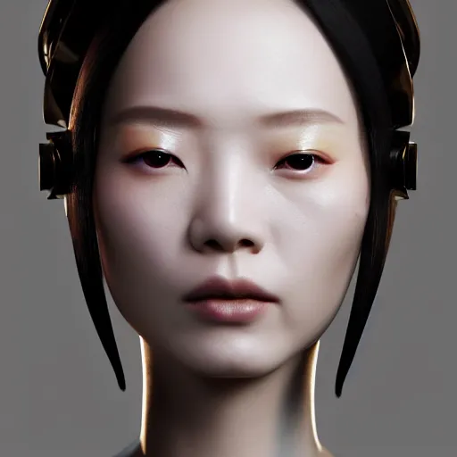 Image similar to closeup portrait of an absurdly beautiful, graceful, sophisticated, fashionable cyberpunk chinese woman, cunning queen, loved by her people, an ultrafine hyperdetailed illustration by irakli nadar, matt wisniewski style, intricate linework, porcelain skin, unreal engine 5 highly rendered, global illumination, radiant light, detailed and intricate environment