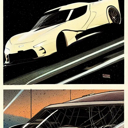 Image similar to a beautiful comic book artwork of a supra on a highway at night, by Jerome Opeña, featured on artstation