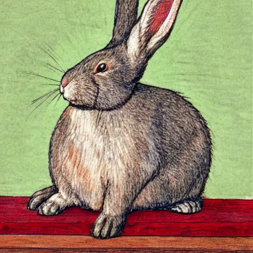 Image similar to a rabbit sitting on a chessboard, in the style of carl larsson