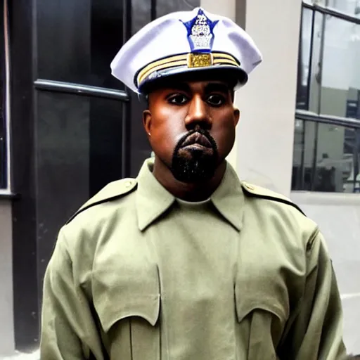 Prompt: Kanye West dressed as a police man in a street, realistic face, highly detailed