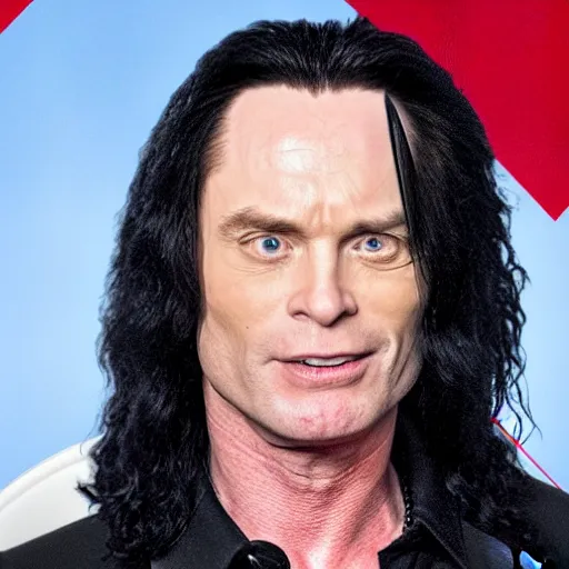 Image similar to Tommy Wiseau as a guest on the TV show Spencer's BIG 30