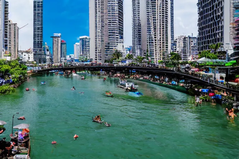 Image similar to photo of a very clean pasig river in the philippines with crystal clear water, high definition, tourism media