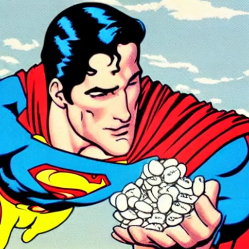 Prompt: superman eating candy