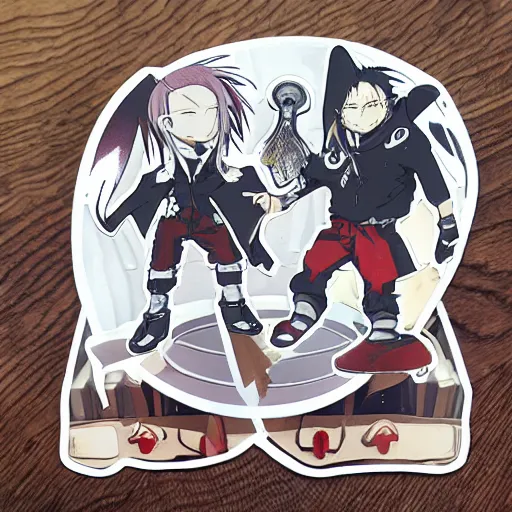 Image similar to die cut sticker, full metal alchemist al and alphons, splatter paint