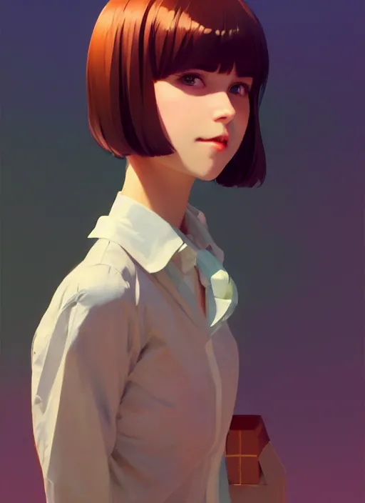 Image similar to full body beautiful and cute and aesthetic school girl greeting, very slightly smiling, wave a hand at the camera, perfect face, symmetric eyes, sharp focus, specular reflection, occlusion shadow, artstation, by ilya kuvshinov and jeremy lipking, light novel cover art, 3 d epic illustrations, symmetric body