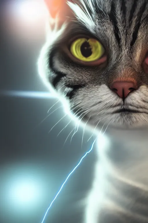 Image similar to funny cat, 8 k ultra realistic, digital art, highly detailed, trending on artstation, lens flare, atmosphere, hyper realistic, cinematic lightning, sharp focus, extreme details perfect face, pretty face, fine - face, 8 k, ultra texture, masterpiece