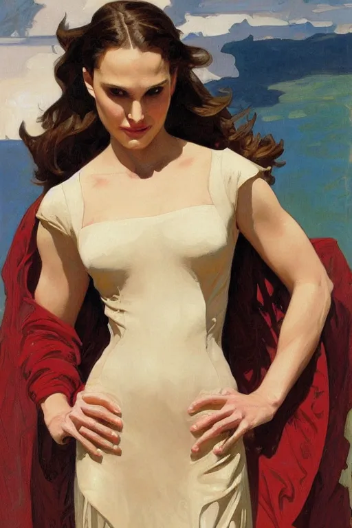 Prompt: elegant portrait of natalie portman as iron man by greg manchess, mucha, william adolphe bouguereau