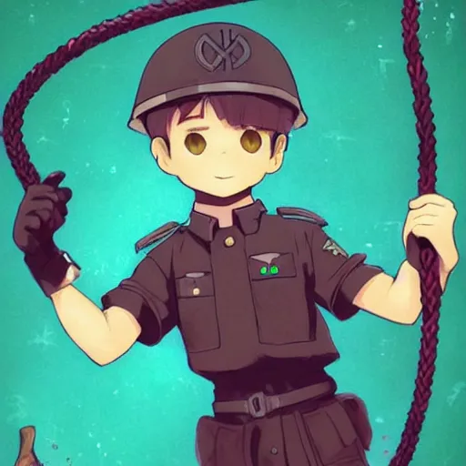 Image similar to beautiful little boy in nazi uniform posing while hold an whip. red, green, blue and gray pallet color. made in abyss art style, inspired by kris from deltarrune, cute detailed artwork, anatomically correct, soft details, ilya kuvshinov, reflection, perfect composition, profile picture, illumination, digital art, detailed anime soft face