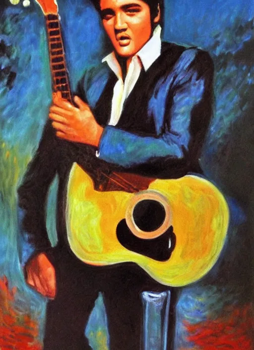 Prompt: oil painting of elvis presley by monet