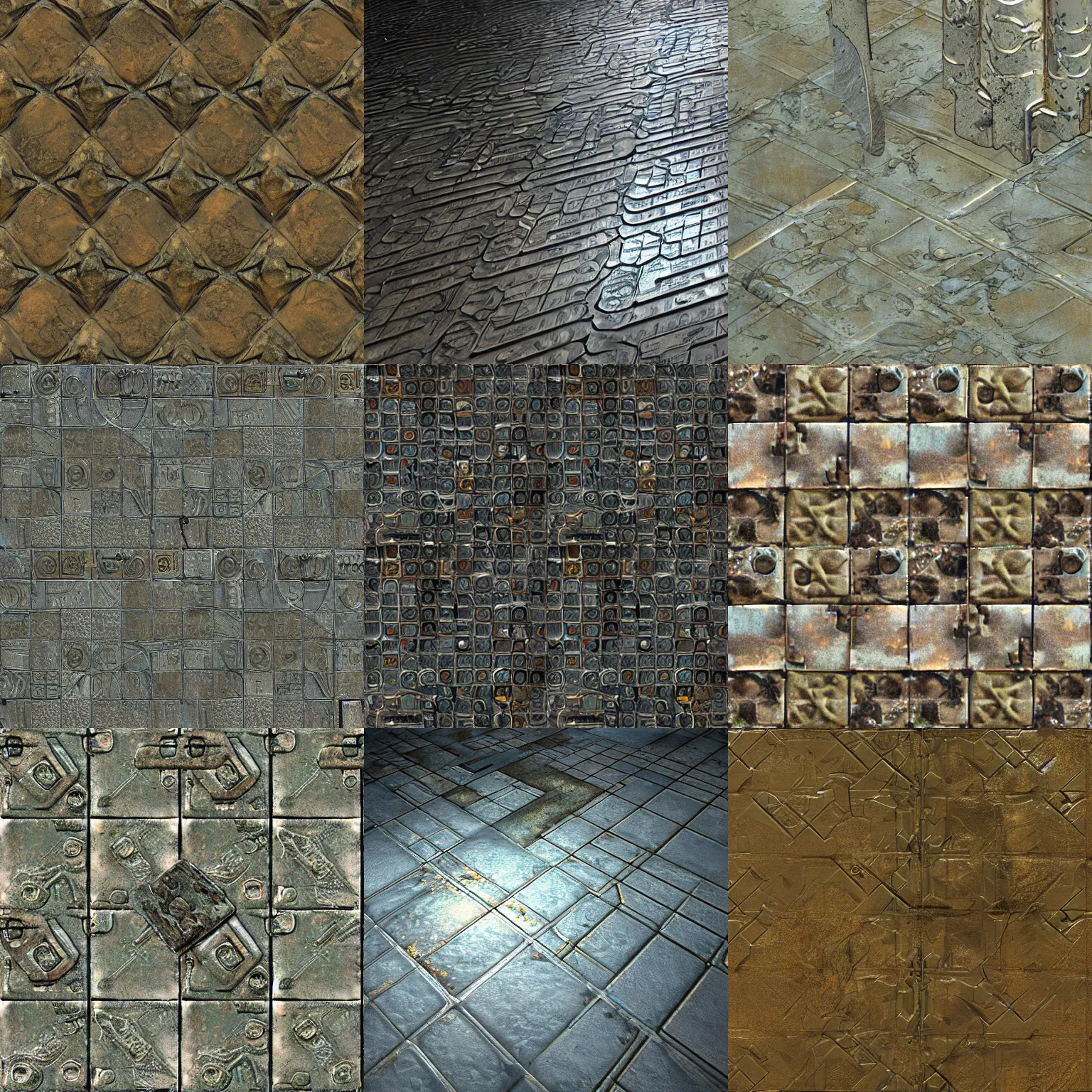 Prompt: texture, masamune shirow, game asset, scifi, diffuse texture, metal floor, tiles, seamless game texture, painterly, 4 k, textures. com, high resolution, by dean cornwell, nc wyeth