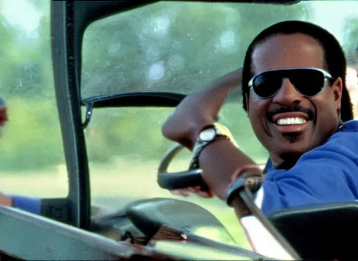 Prompt: film still of Stevie Wonder driving a schoolbus in the new Field of Dreams movie, 8k