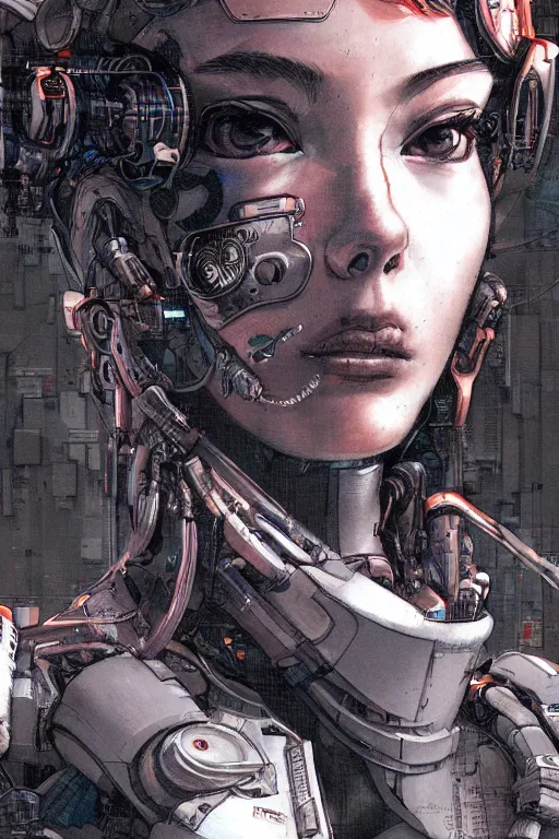 Image similar to a close - up portrait of a cyberpunk cyborg girl, by kim jung gi, rule of thirds