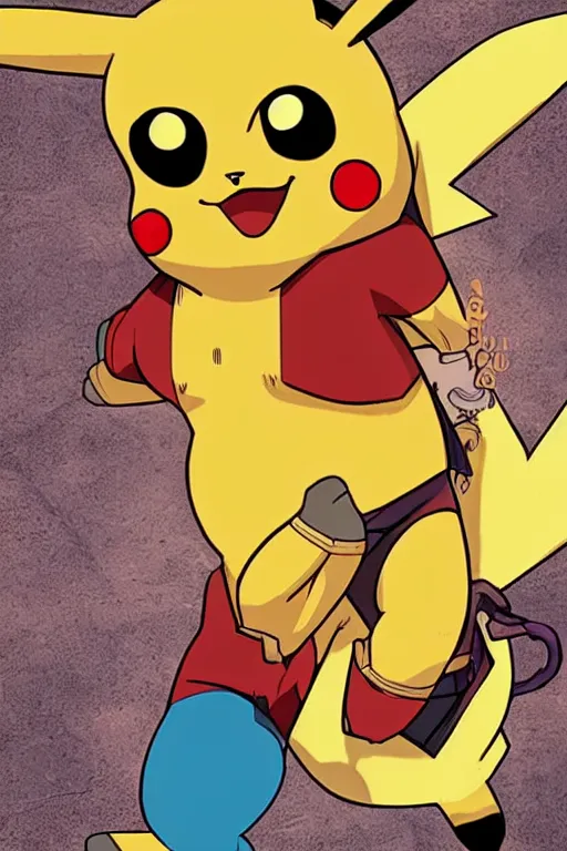 Image similar to Breathtaking comic book style of Pikachu with the body of Dwayne Johnson, high quality, 8k, very detailed