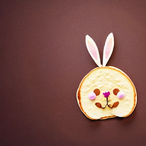 Image similar to A rabbit with a pancake on its head