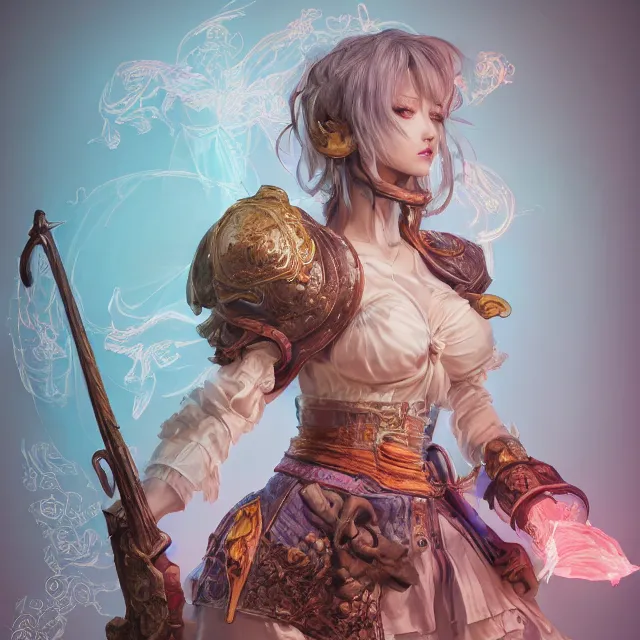 Image similar to studio portrait of neutral good colorful female cleric bard healer as absurdly beautiful, elegant, young skinny gravure idol, ultrafine hyperrealistic illustration by kim jung gi, irakli nadar, intricate linework, sharp focus, bright colors, octopath traveler, final fantasy, unreal engine highly rendered, global illumination, radiant light, detailed intricate environment