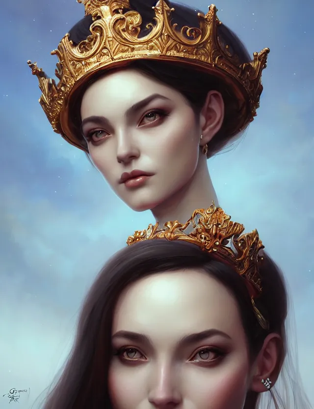 Prompt: blurred background. close-up portrait of a goddess in crown, by Artgerm and Afarin Sajedi and greg rutkowski. octane render. photorealism.