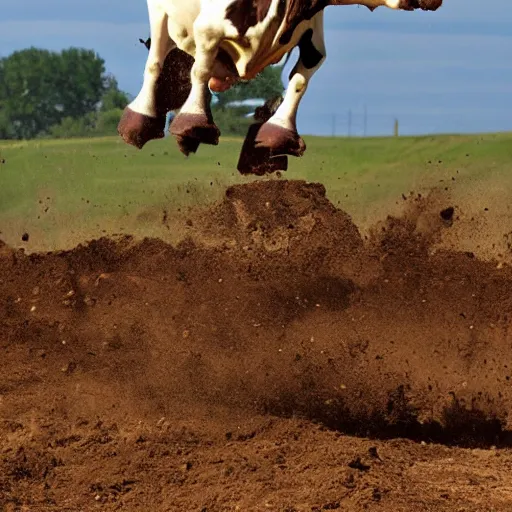 Image similar to a cow on a motocross jump