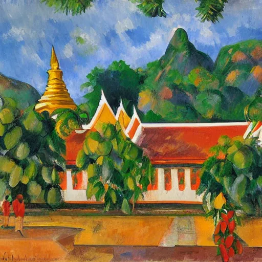 Prompt: Luang Prabang in the style of Cezanne