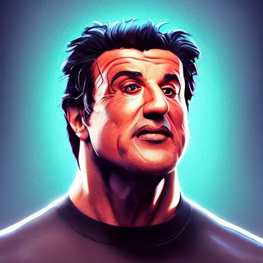 Image similar to portrait of a robotic sylvester stallone, mattepainting concept blizzard pixar maya engine on stylized background splash comics global illumination lighting artstation lois van baarle, ilya kuvshinov, rossdraws