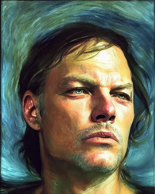 Prompt: david gilmour age 3 2 dramatic expression, plein air portrait painting by john singer sargent, john william waterhouse, donato giancola, fashion photography, psychedelic