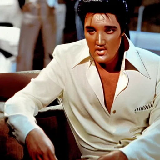 Image similar to elvis as tony montana in scarface