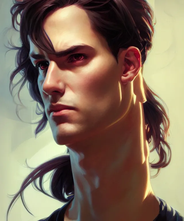 Image similar to Hacker man portrait hacks computer, highly detailed, digital painting, artstation, concept art, smooth, sharp focus, illustration, art by artgerm and greg rutkowski and alphonse mucha