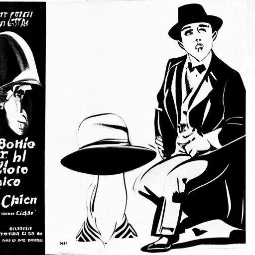Image similar to baby seal dressed as a private investigator wearing a fedora and trench coat, black and white, pulp comic, by chester gould 1 9 3 2