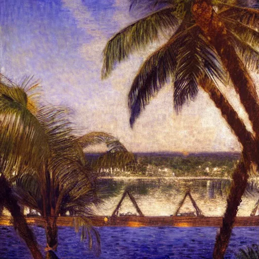 Image similar to a ultradetailed beautiful painting of the night on the amazonas palace by jules bastien - lepage, hans belmer, frank weston and gustave baumann, trending on artstation, mediterranean, palm trees, light sparkles, sharp focus, soft light, 8 k 4 k