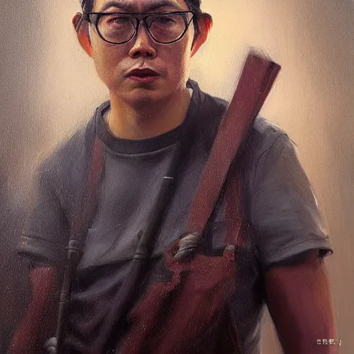 Prompt: hyper realistic, portrait of filipino ( dwight shrute ), painted by greg rutkowski, wlop, loish,